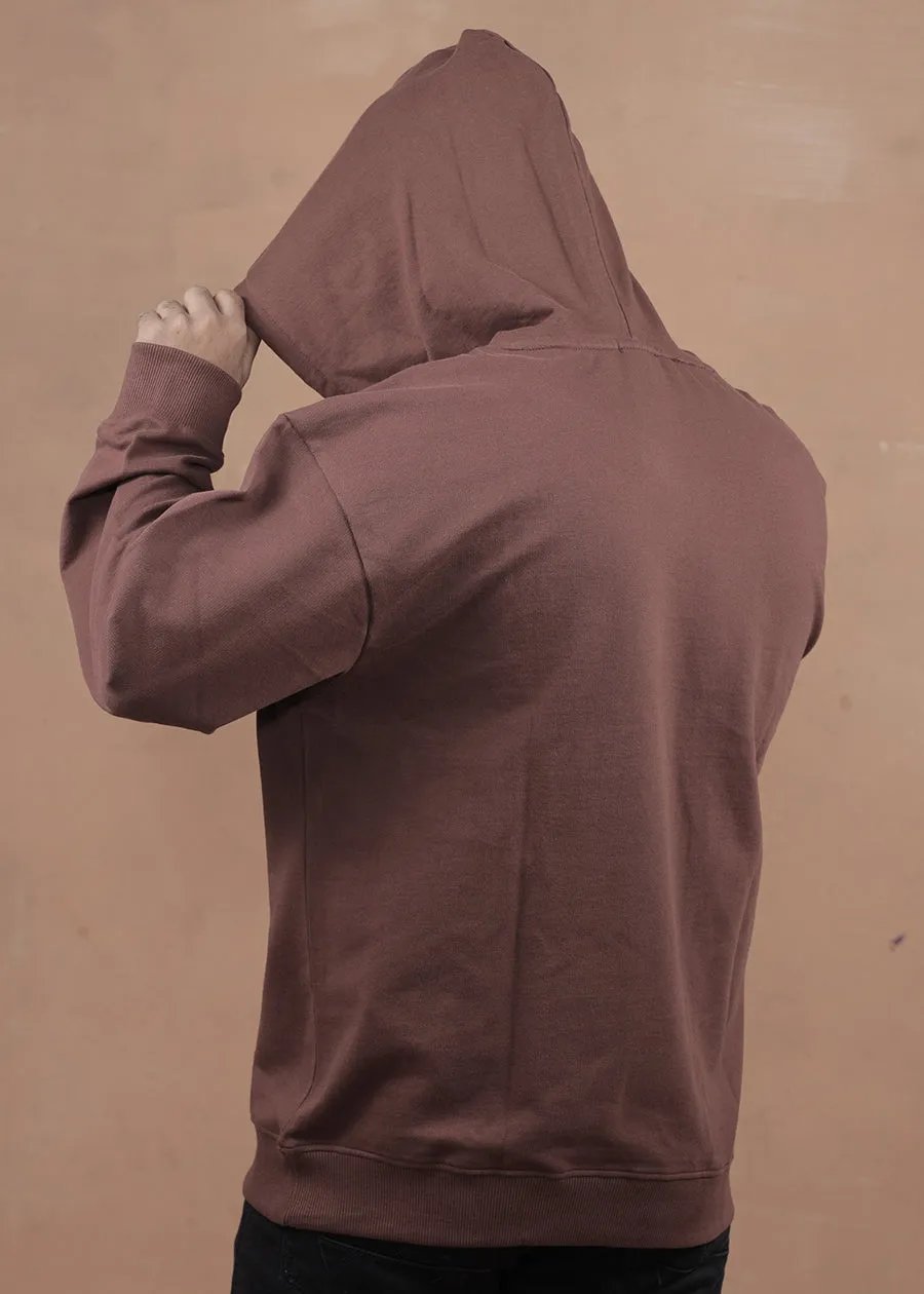 Solid Men Drop Shoulder Premium Terry Hoodie - Cocoa