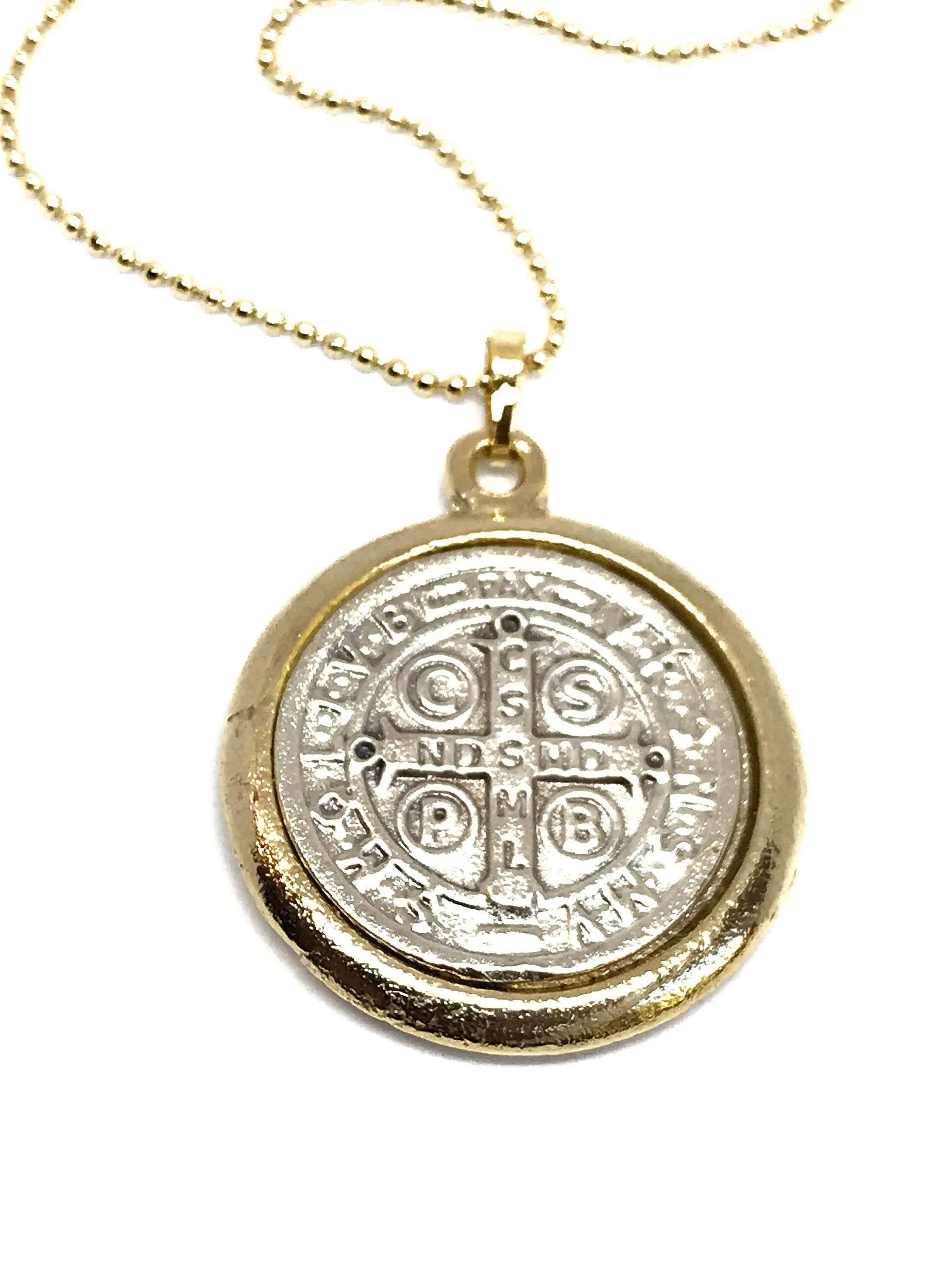 St. Benedict Pendant Necklace, Tiny Gold Filled Chain, San Benito Necklace, Medalla San Benito, catholic christian religious jewelry, santos