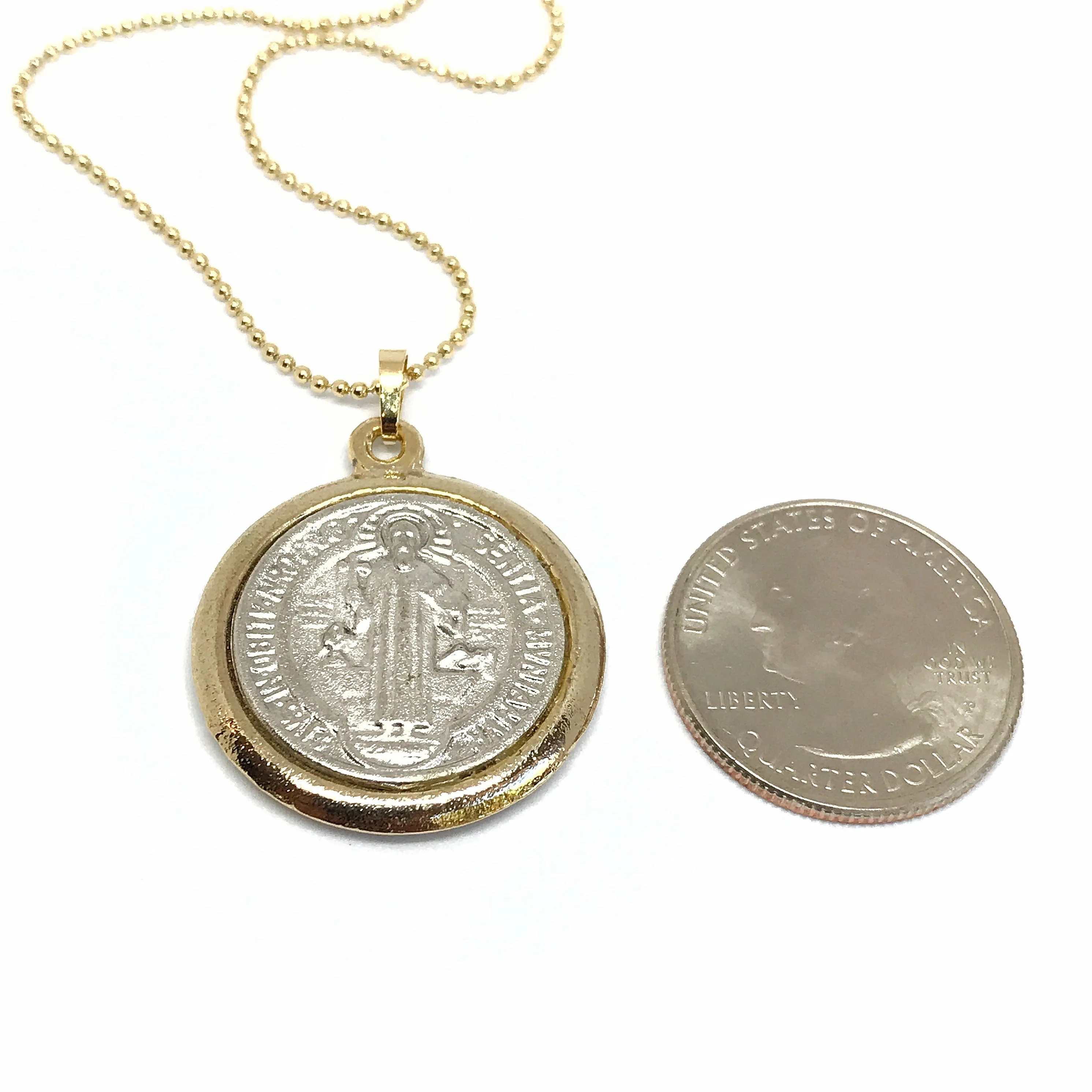 St. Benedict Pendant Necklace, Tiny Gold Filled Chain, San Benito Necklace, Medalla San Benito, catholic christian religious jewelry, santos