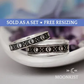 Sterling Silver Eclipse Wedding Band Set | Moonkist Designs