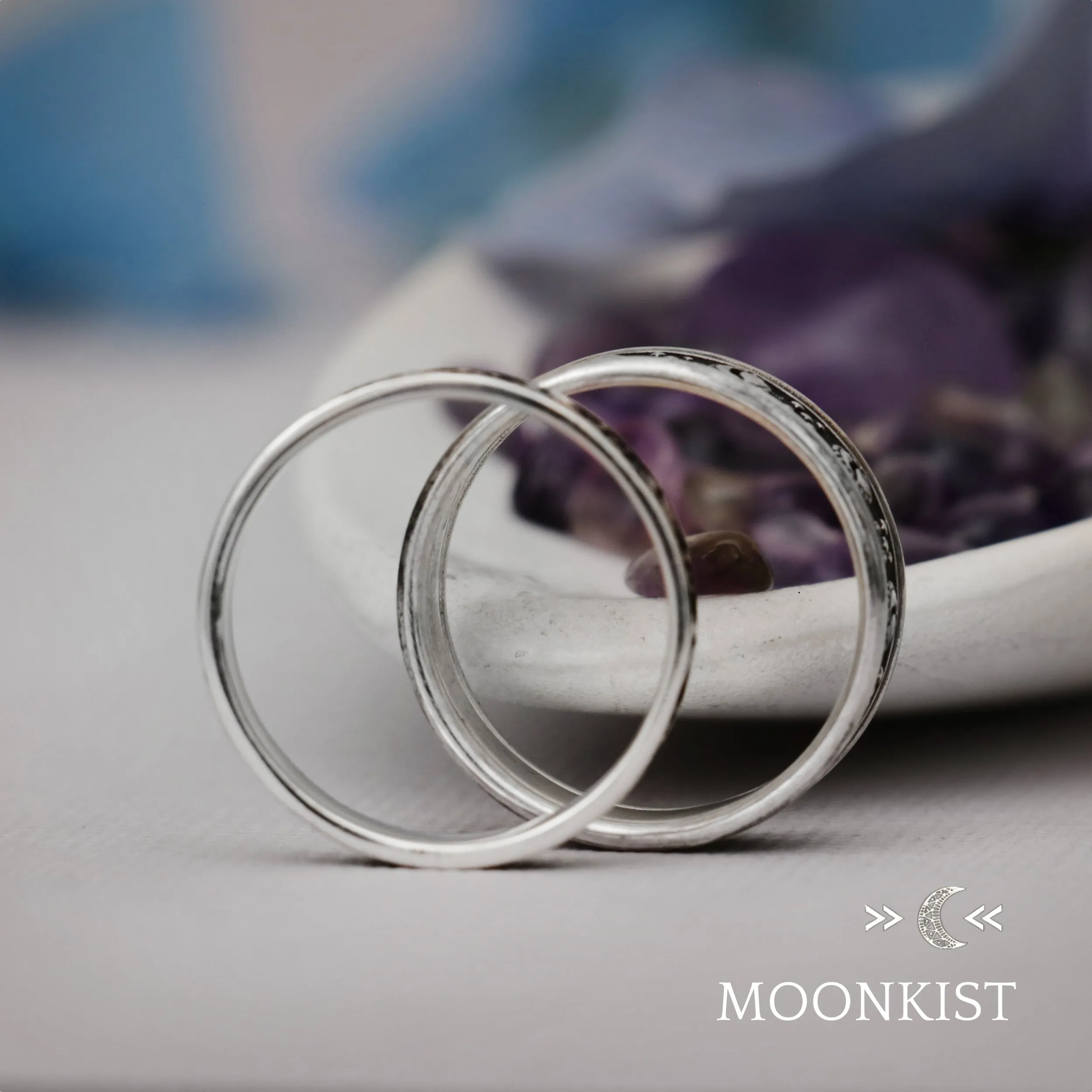 Sterling Silver Eclipse Wedding Band Set | Moonkist Designs