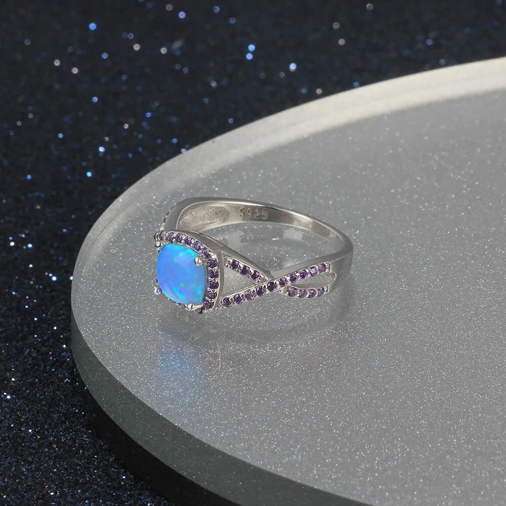 Sterling Silver Ring With Opal & Purple Zirconia