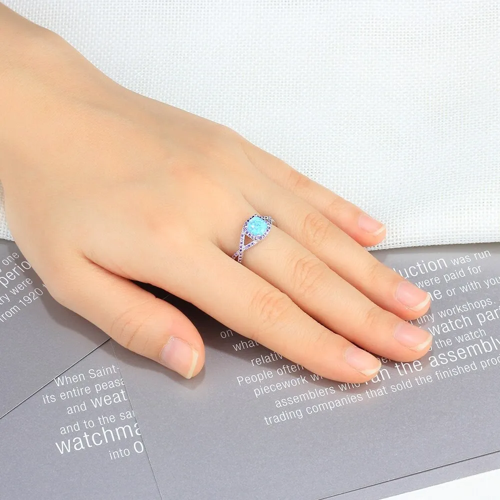 Sterling Silver Ring With Opal & Purple Zirconia