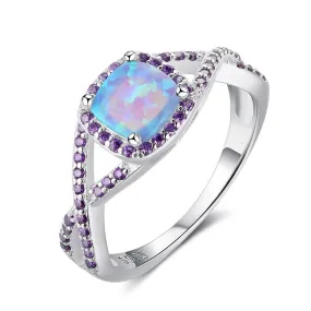 Sterling Silver Ring With Opal & Purple Zirconia