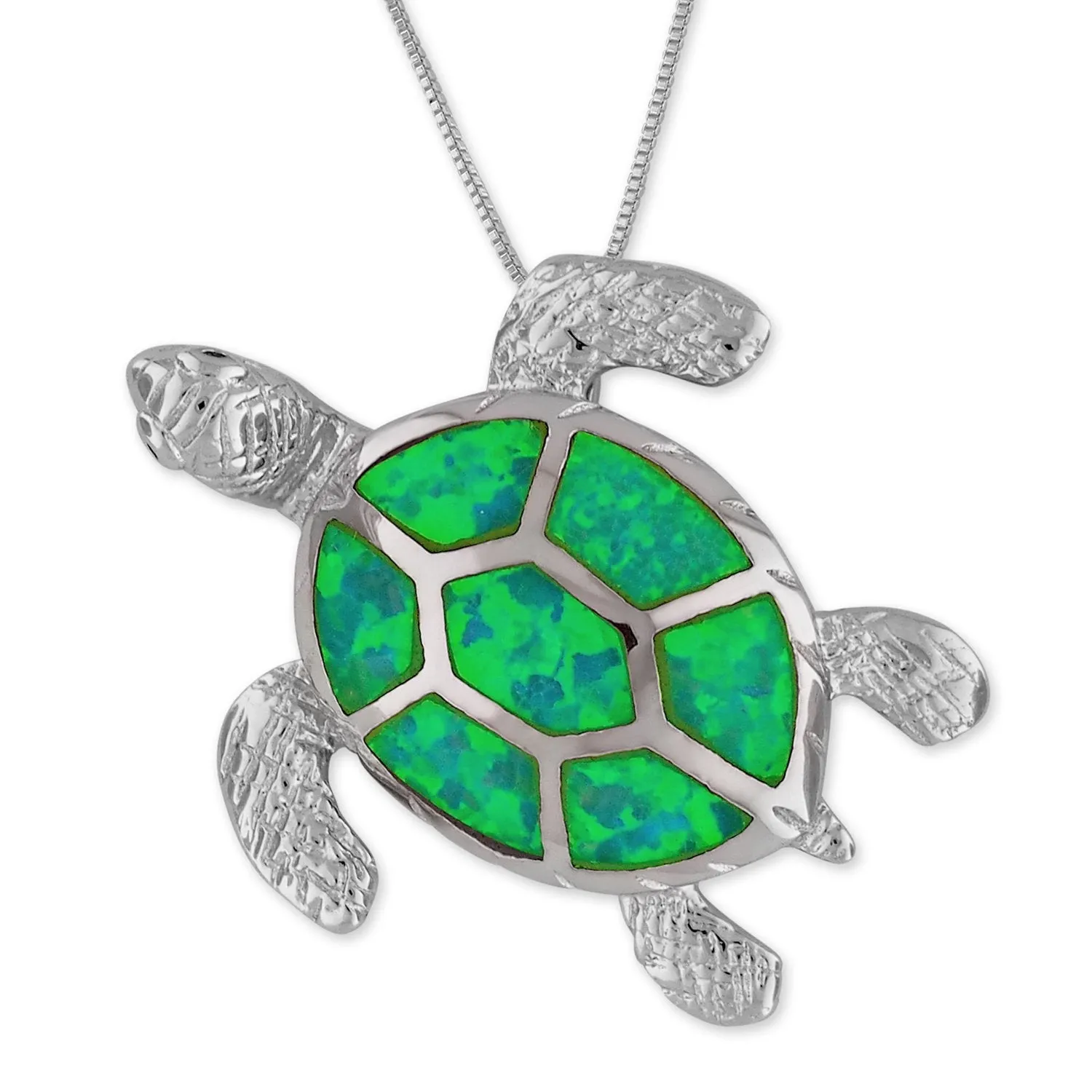 Sterling Silver Synthetic Opal Turtle Pendant Necklace