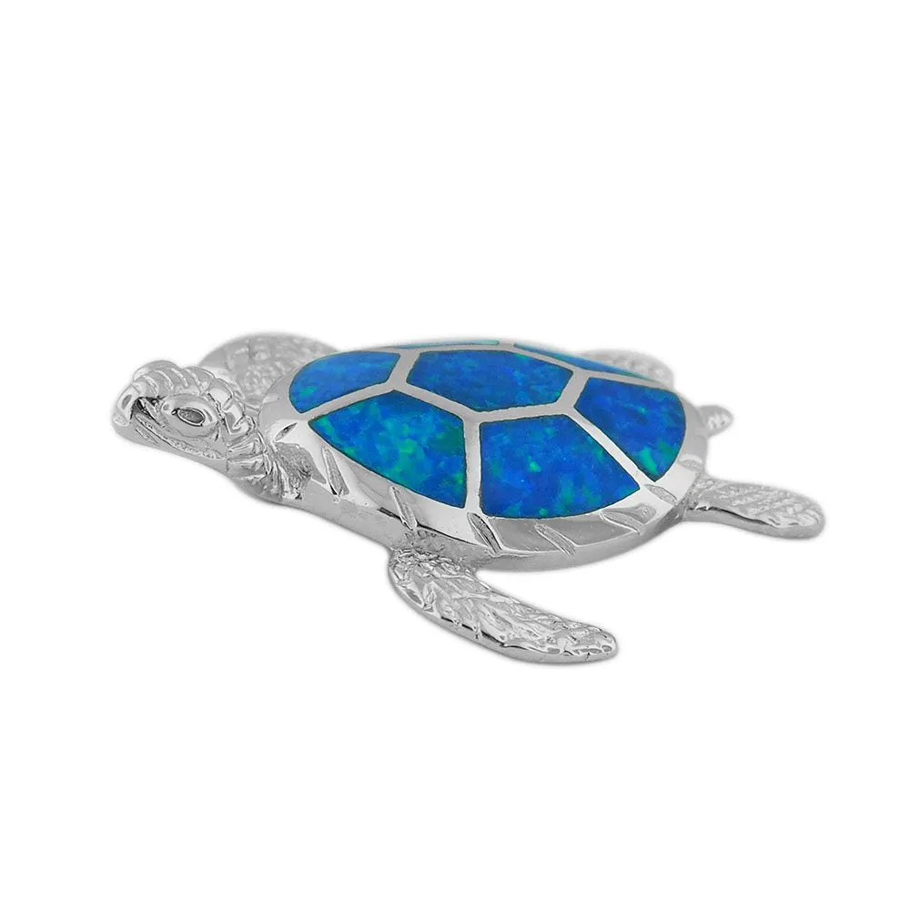 Sterling Silver Synthetic Opal Turtle Pendant Necklace