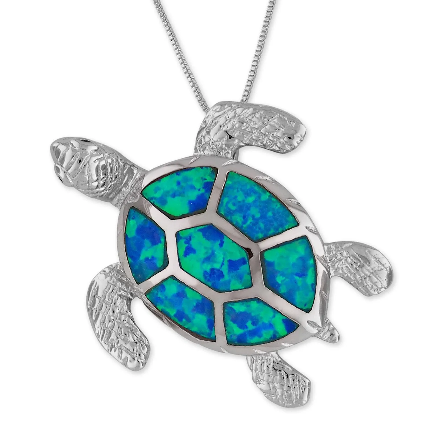 Sterling Silver Synthetic Opal Turtle Pendant Necklace