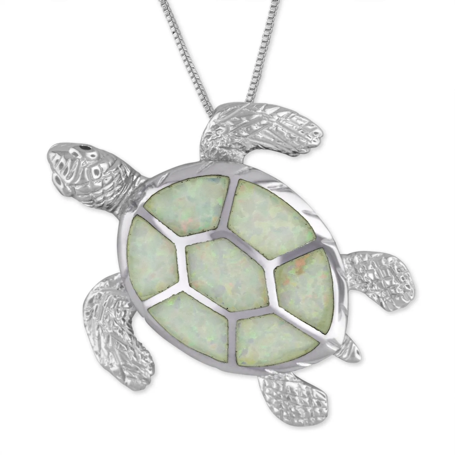 Sterling Silver Synthetic Opal Turtle Pendant Necklace