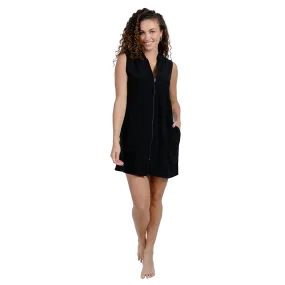 Terry zip-front short sleeve cover up dress