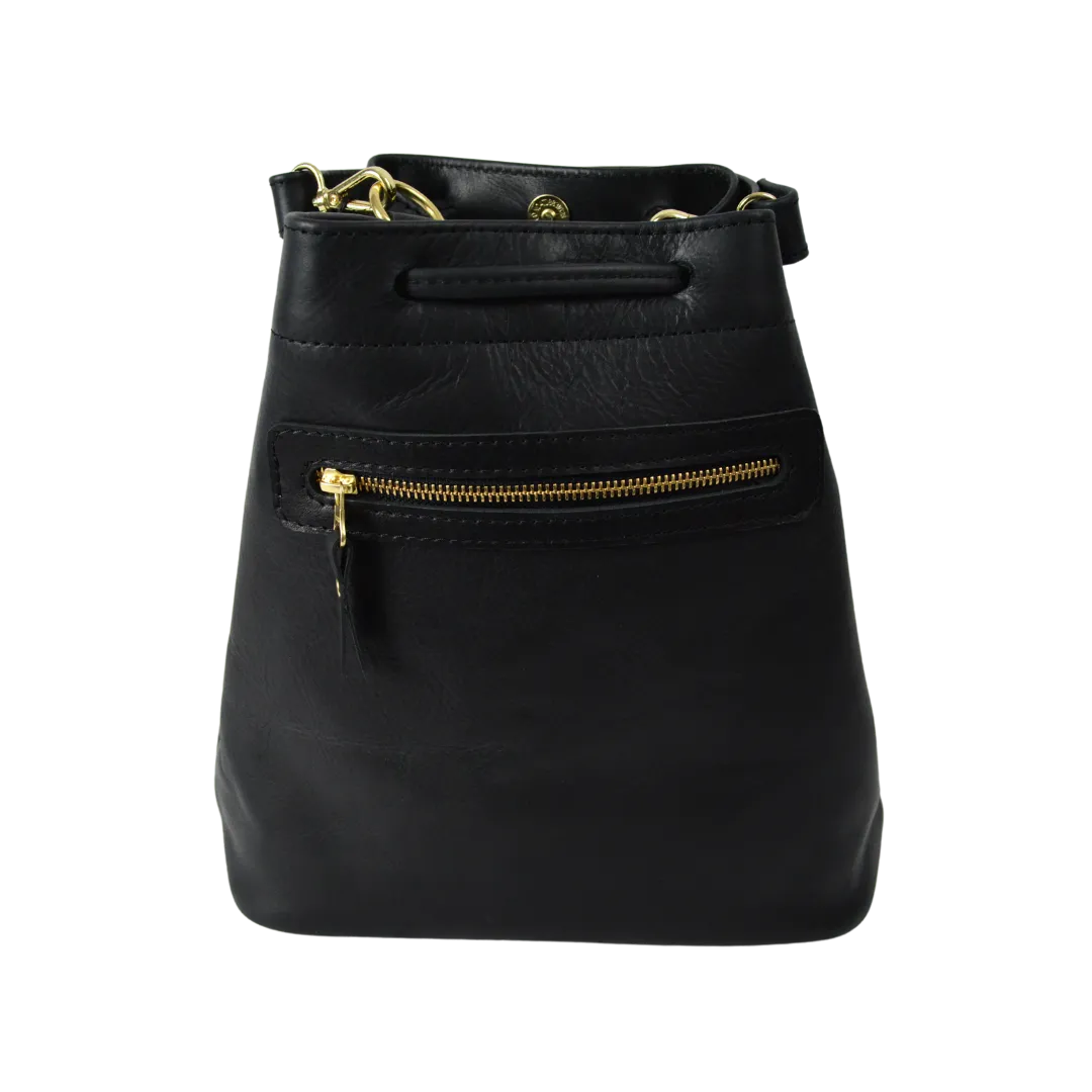 The Genuine Leather Drawstring Bag - Black