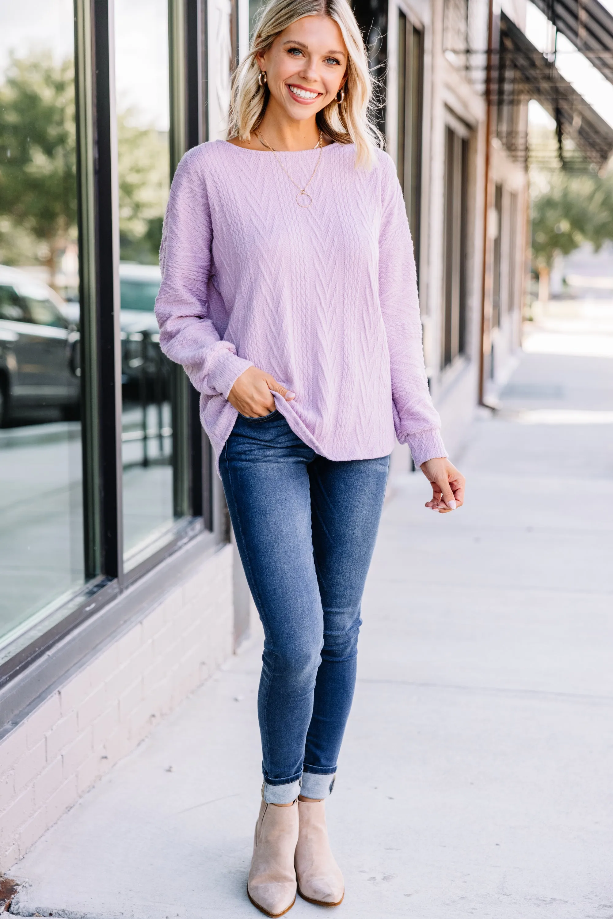 The Slouchy Lilac Purple Cable Knit Top