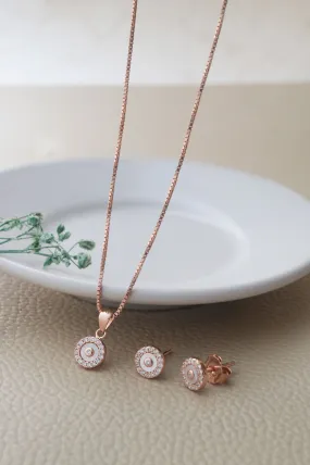 Tiny Mother Of Pearl Circlet Rose Gold Plated Sterling Silver Pendant Set