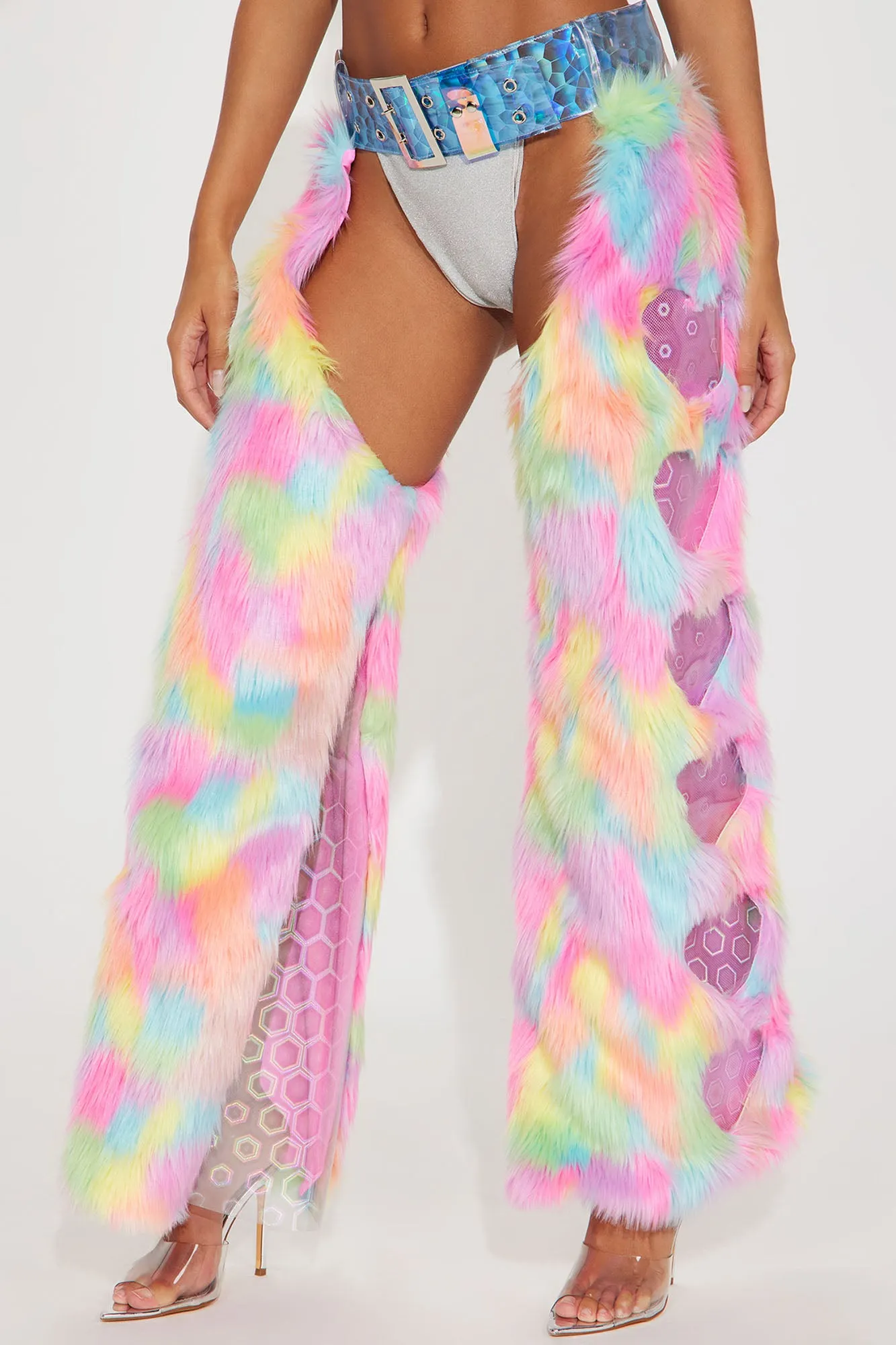 Under The Electric Sky Faux Fur Chaps - Multi Color