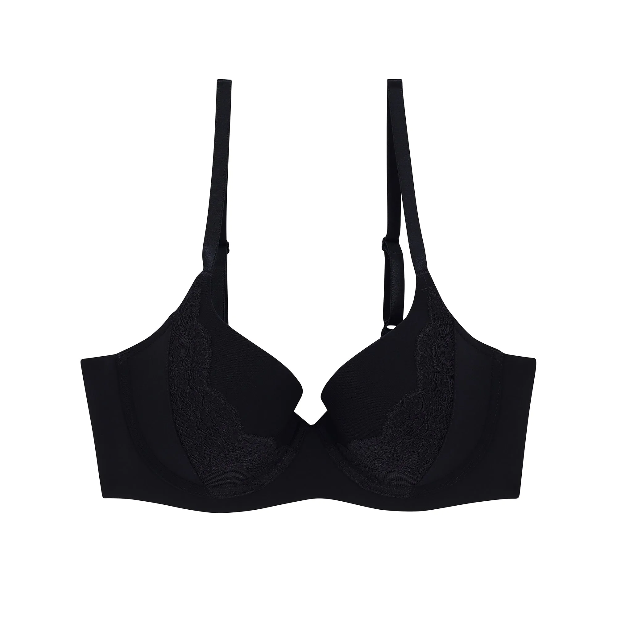 Wacoal Seamless Bra วาโก้บรามีโครง แต่งลายลูกไม้ เสริมฟองน้ำบาง 8 มม. WB5P33 สีดำ (BL)