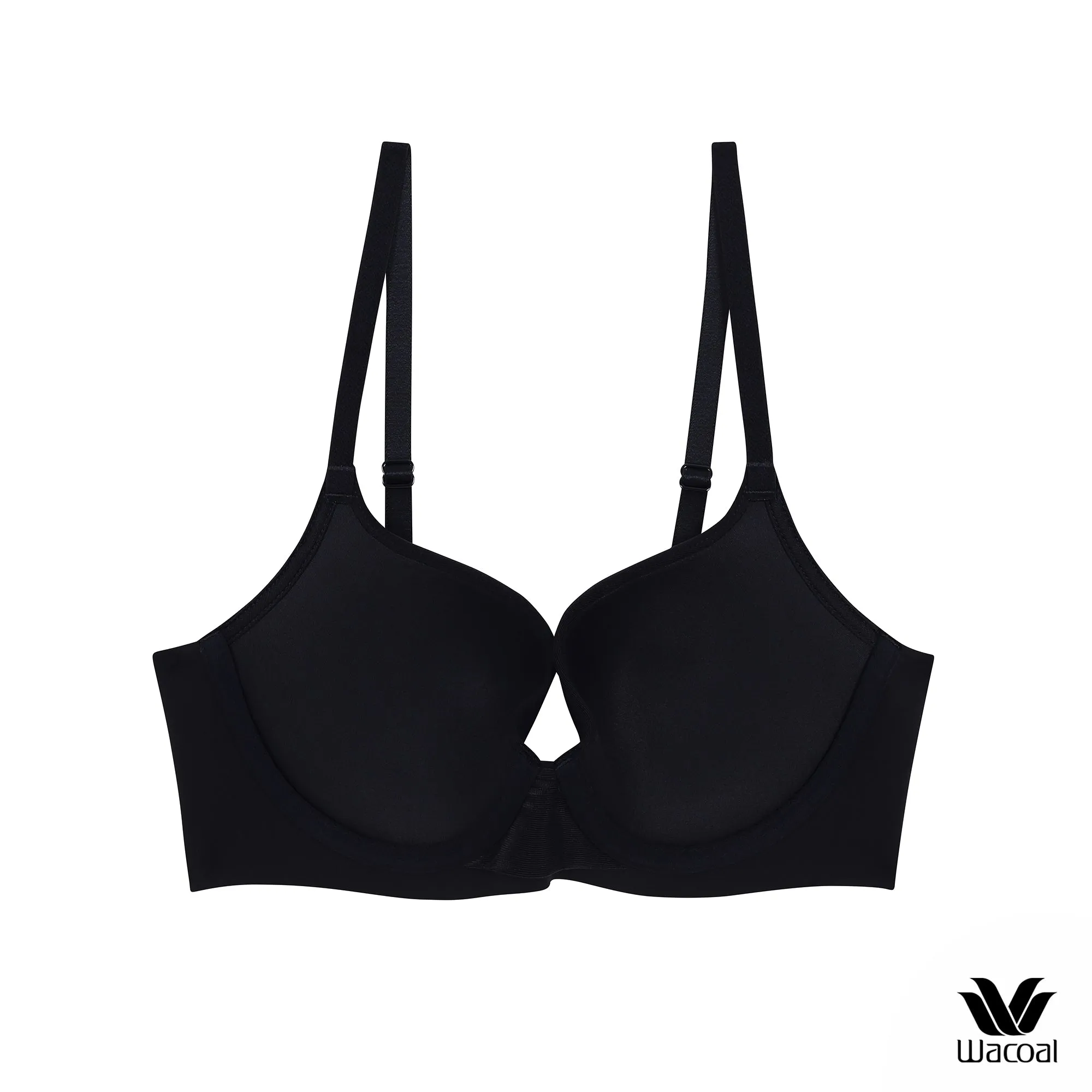 Wacoal Seamless Bra วาโก้บรามีโครง แต่งลายลูกไม้ เสริมฟองน้ำบาง 8 มม. WB5P33 สีดำ (BL)