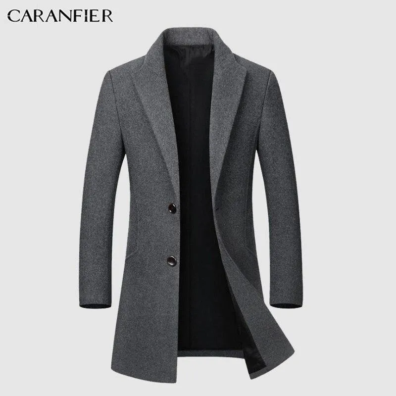 Winter Wool Jacket Plus Velvet Men High Quality Middle-aged Outwear Casual Slim Collar Long Cotton Collar Trench Coat