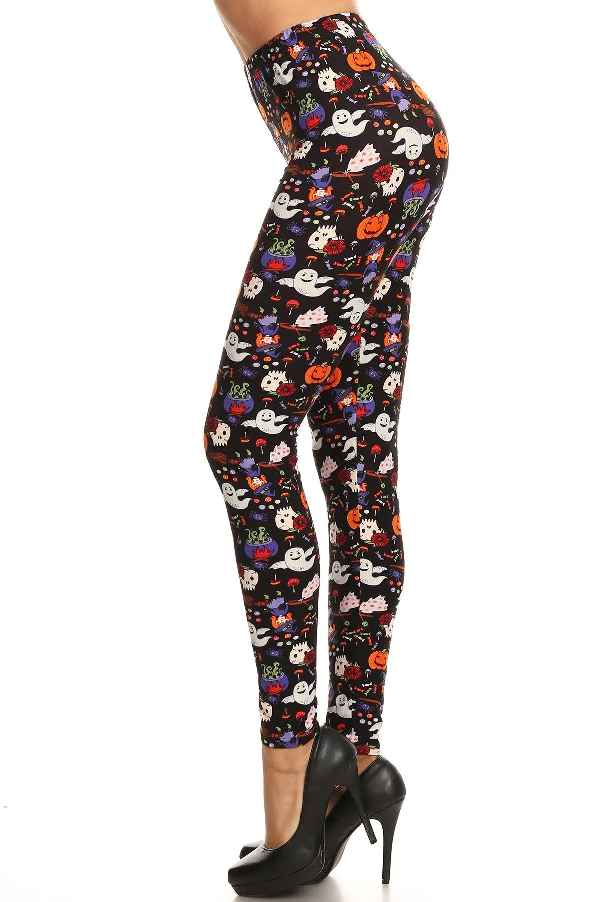 Women's 3X 5X Halloween Pumpkin Ghost Pattern Printed Leggings