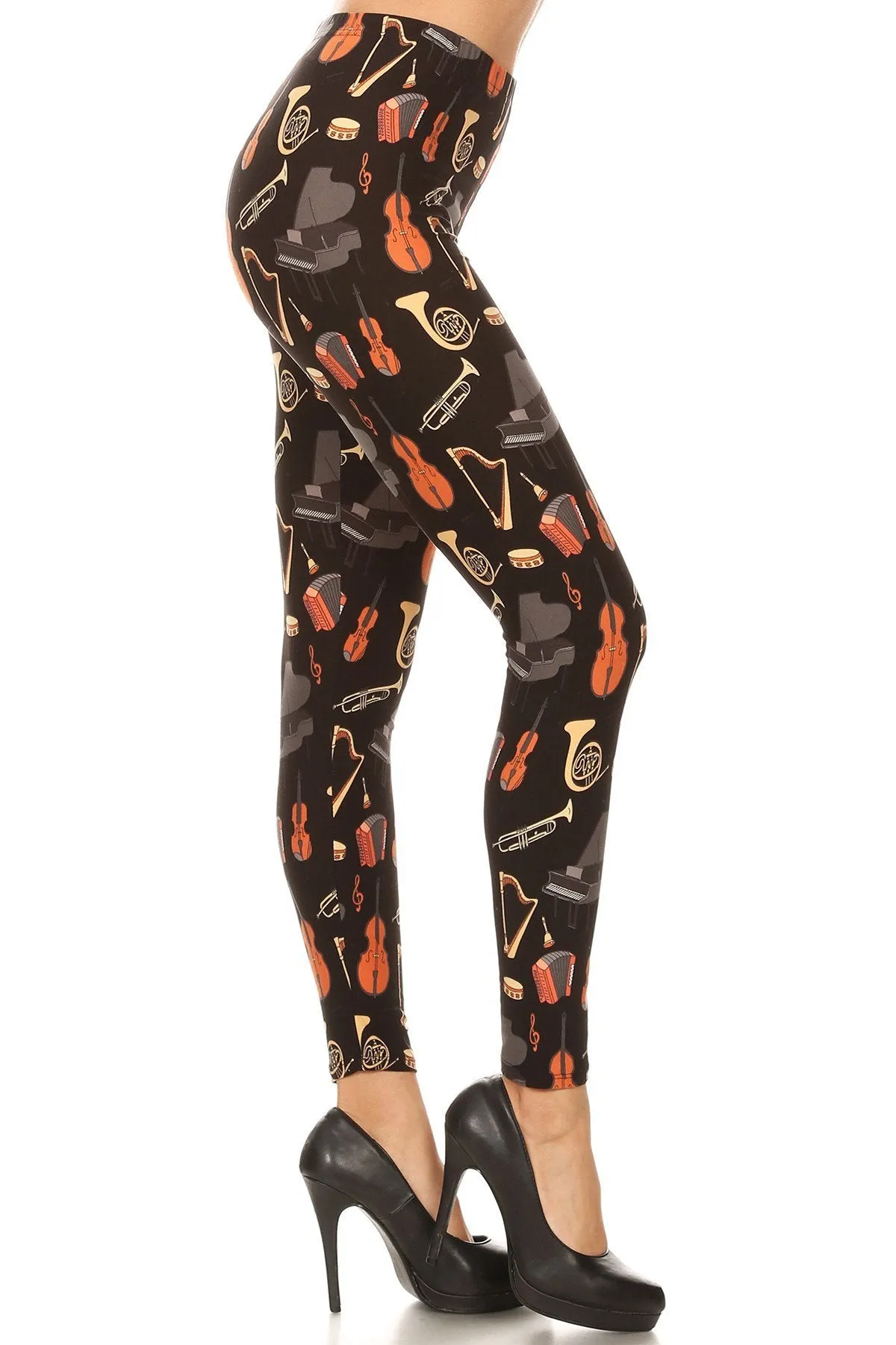 Women's 3X 5X Musical Instruments Pattern Print Leggings