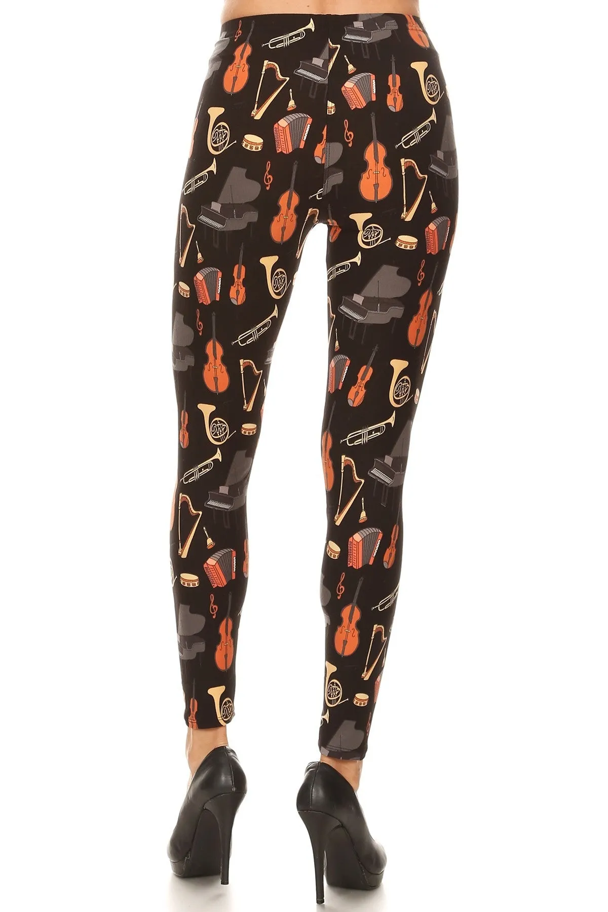 Women's 3X 5X Musical Instruments Pattern Print Leggings