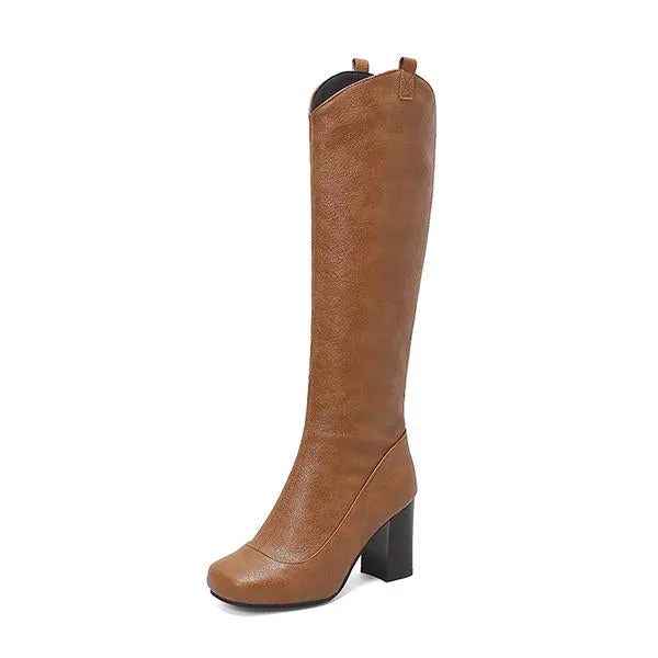 Women's Casual Simple Thick Heel Long Rider Boots 10069455S