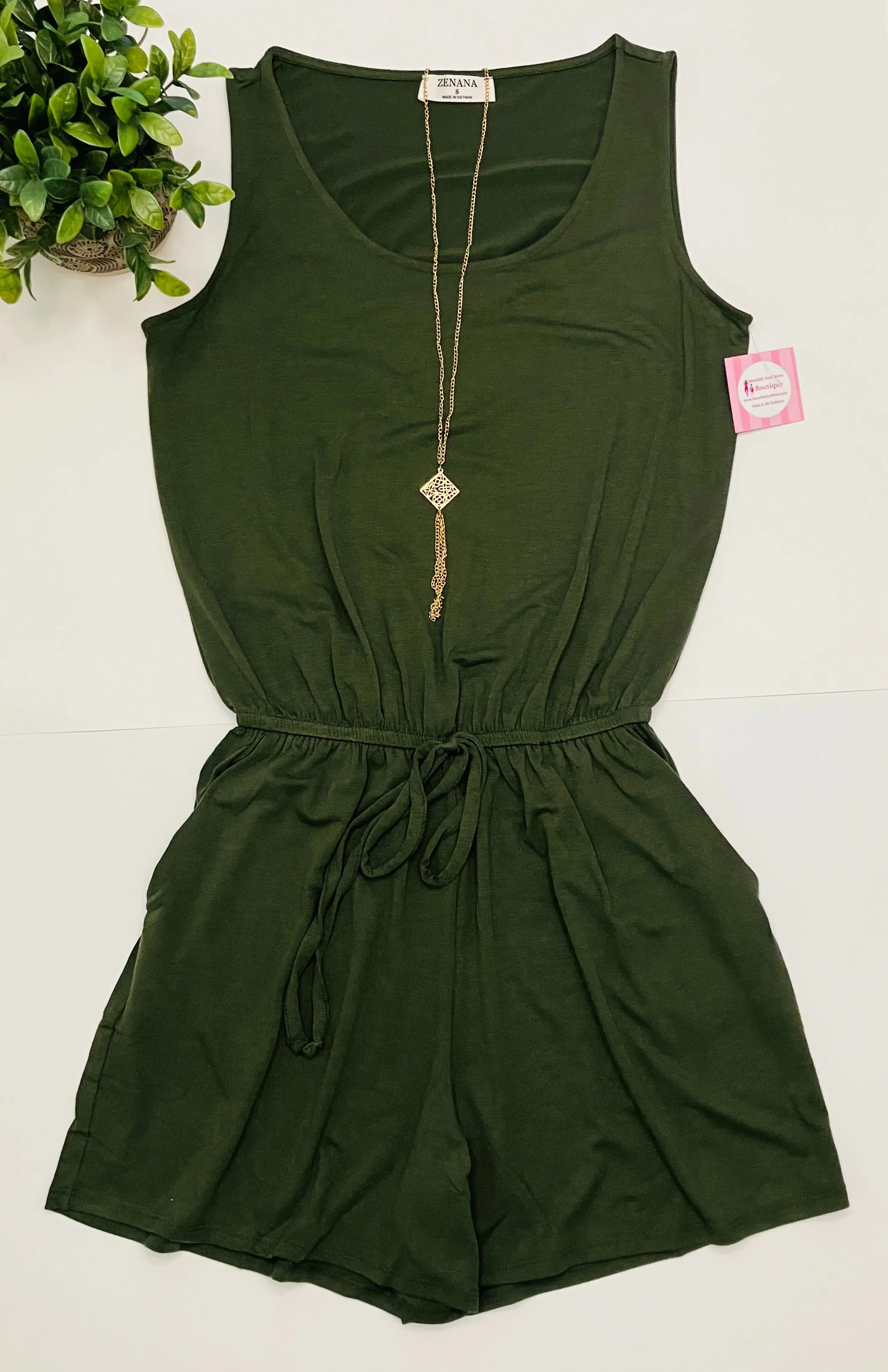 Womens Green Shorts Romper, Summer Tank Top Jumpsuit, Sizes 1xl/2xl/3xl, Olive Green