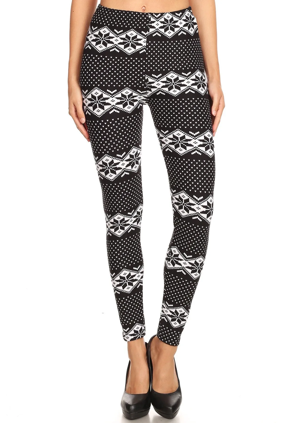 Women's Plus B&W Dianmond Fair Isle Pattern Printed Leggings