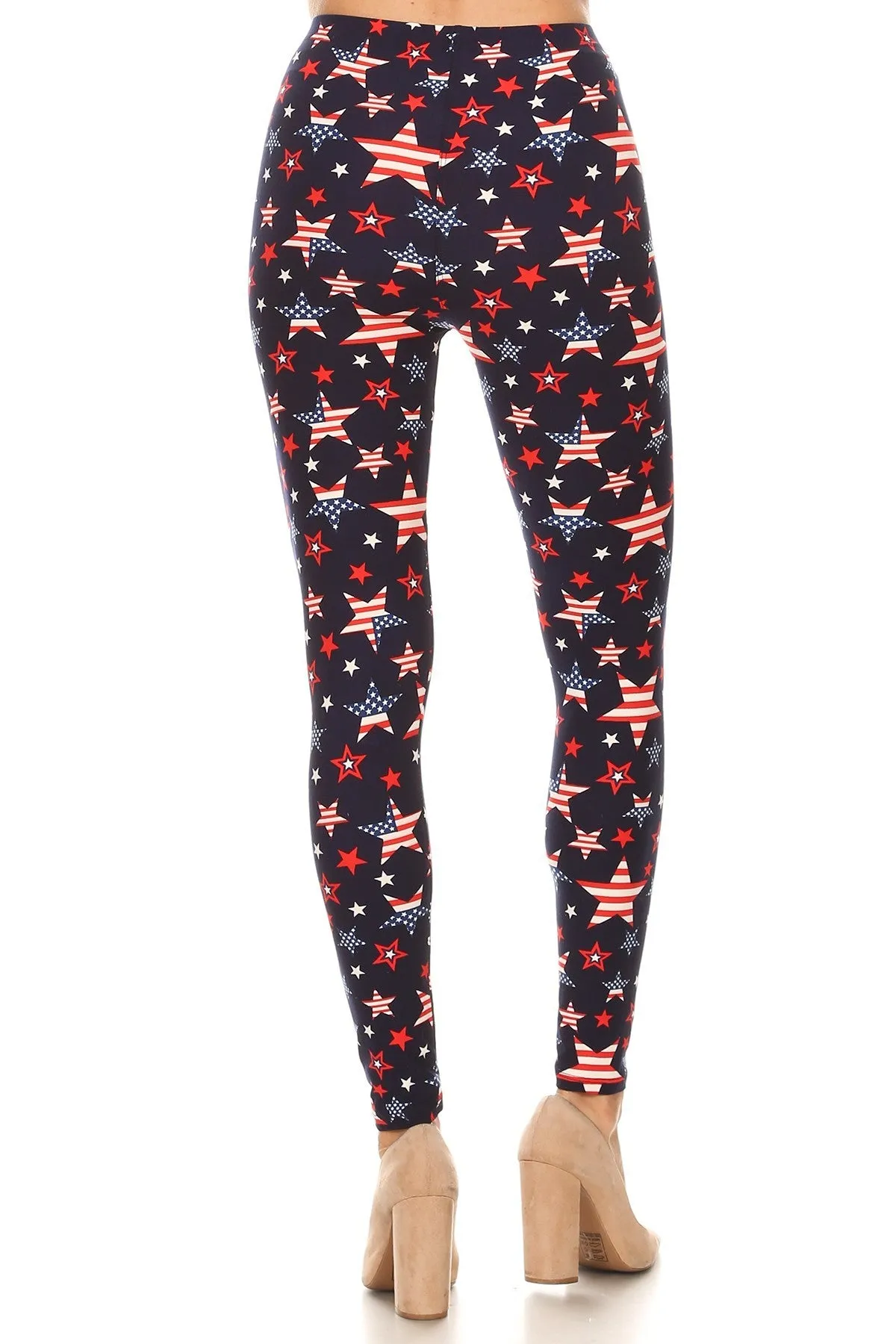 Women's Plus Stars & Stripes American Flag Pattern Printed Leggings