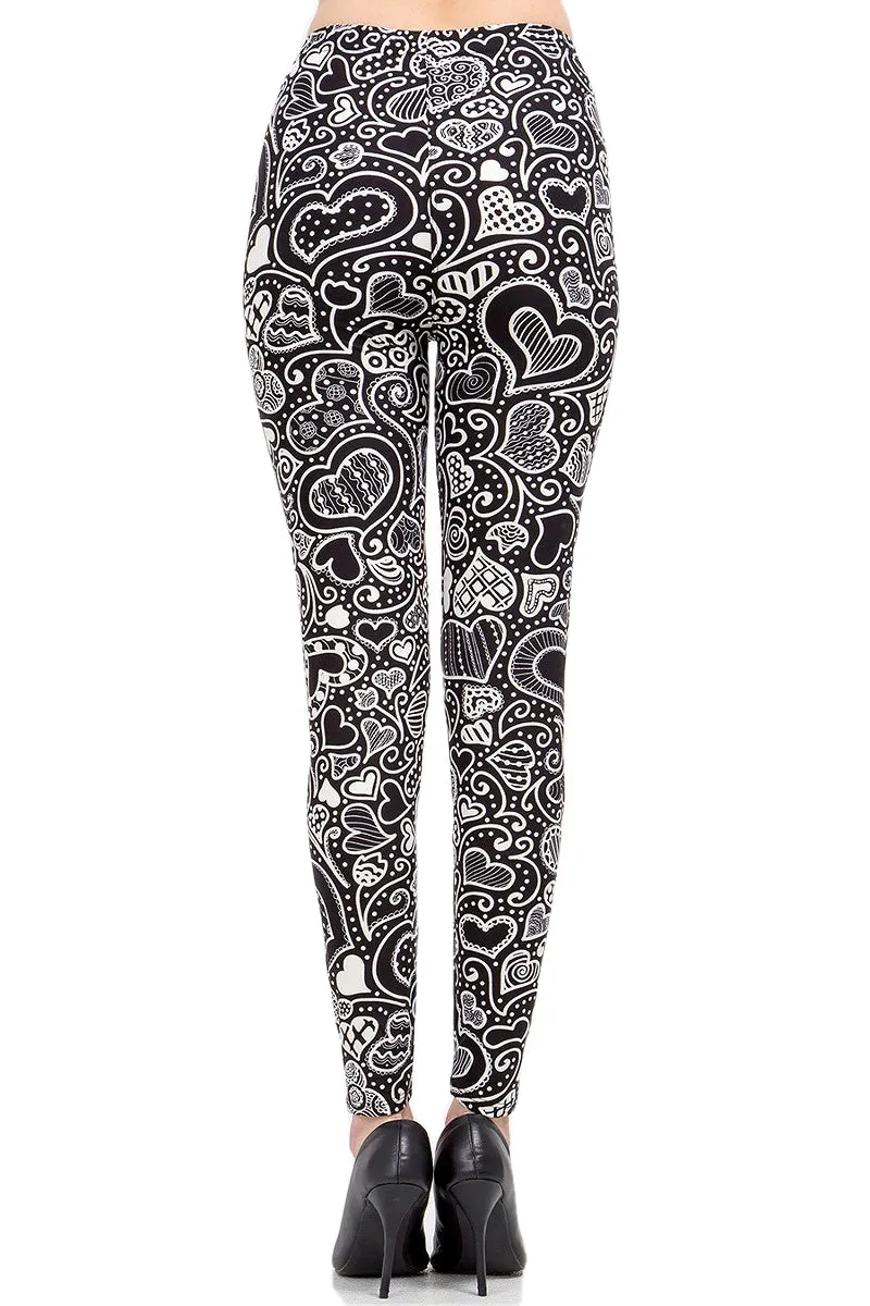 Women's Plus Valentine Abstract Heart Pattern Printed Leggings