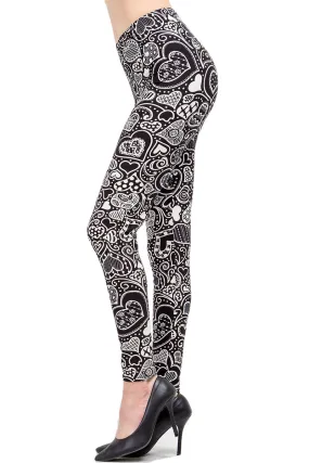 Women's Plus Valentine Abstract Heart Pattern Printed Leggings