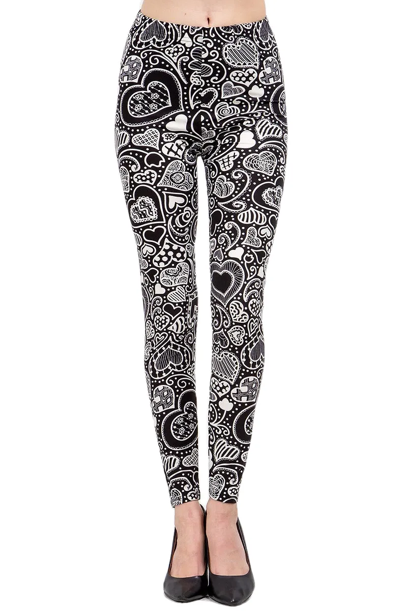 Women's Plus Valentine Abstract Heart Pattern Printed Leggings