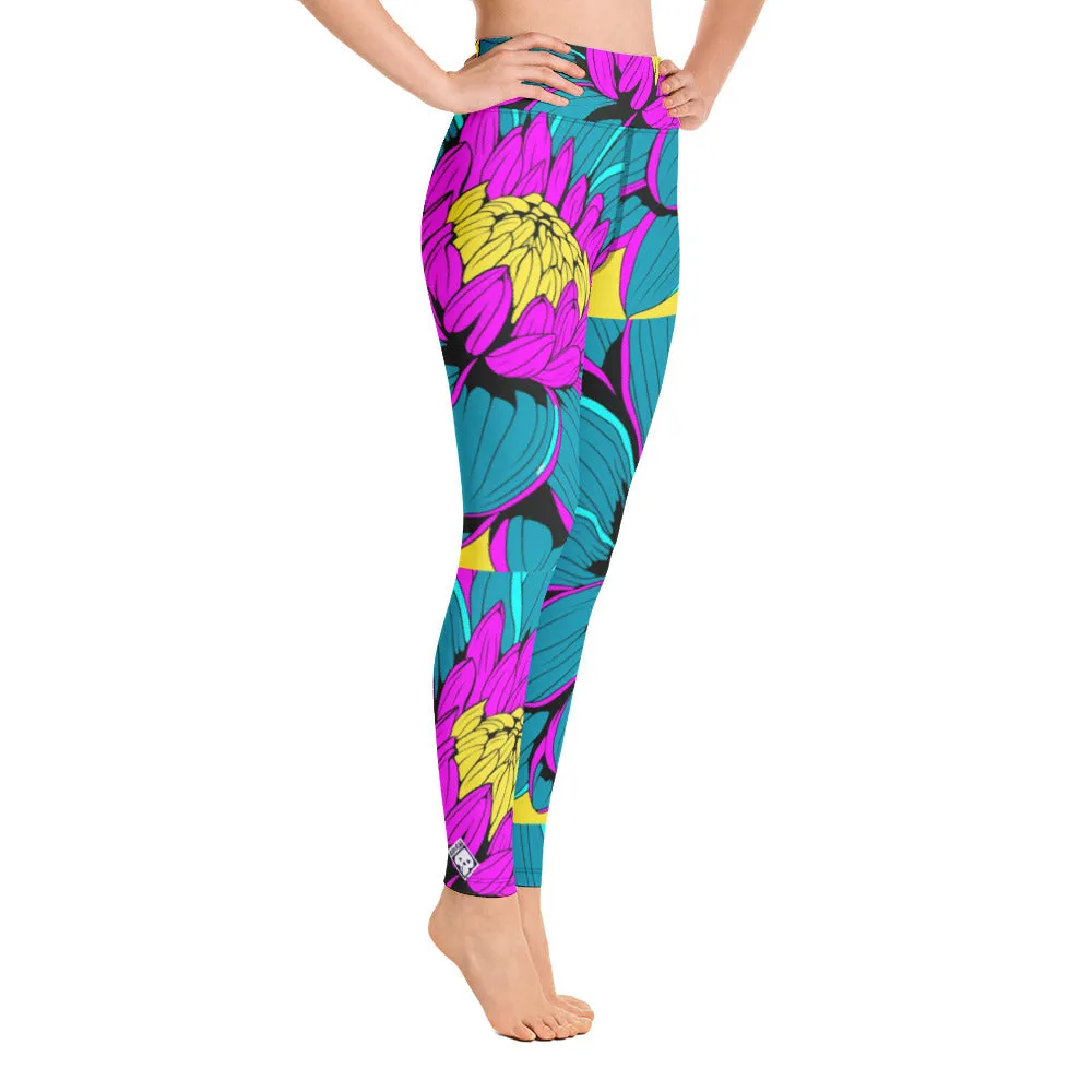 Women's Pop Art Yoga Pants - Roy Lichtenstein Inspired Dahalia Print 001