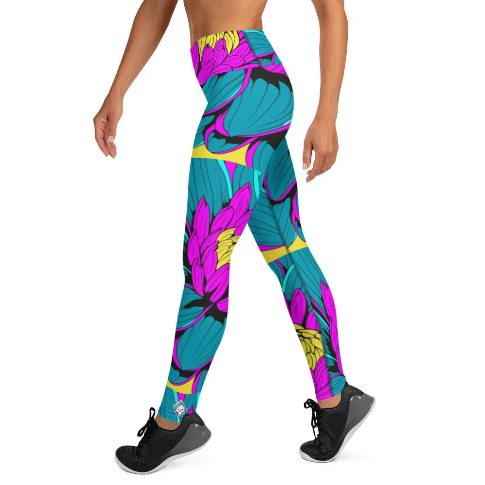 Women's Pop Art Yoga Pants - Roy Lichtenstein Inspired Dahalia Print 001