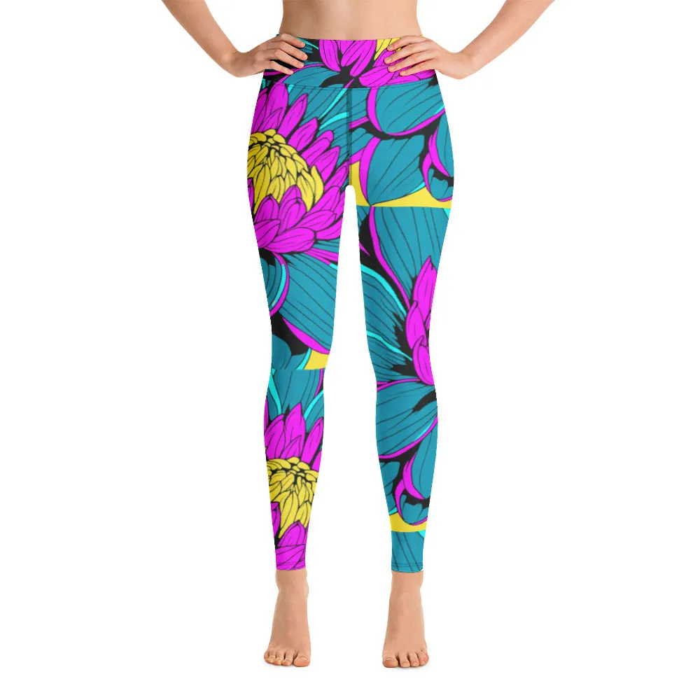 Women's Pop Art Yoga Pants - Roy Lichtenstein Inspired Dahalia Print 001