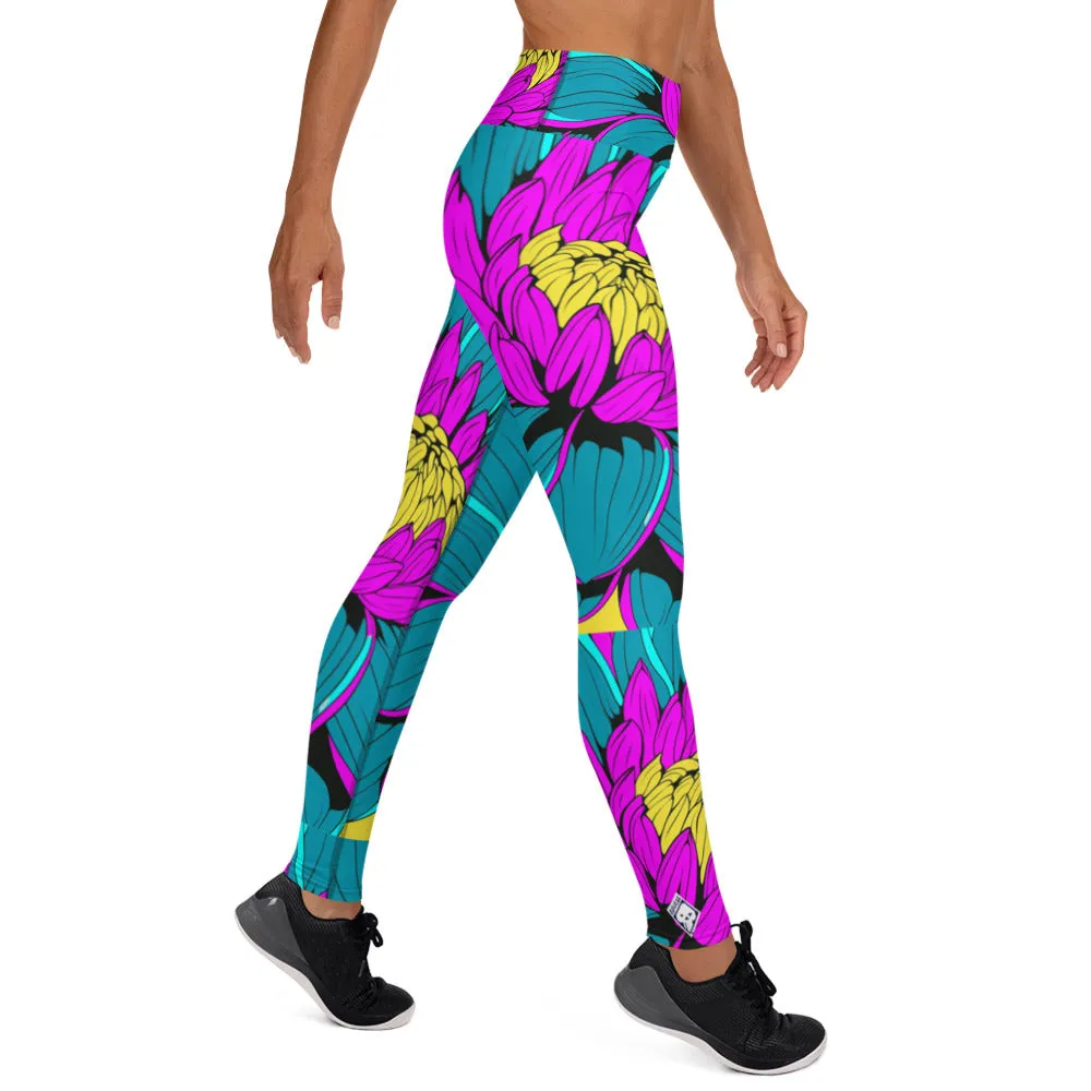 Women's Pop Art Yoga Pants - Roy Lichtenstein Inspired Dahalia Print 001