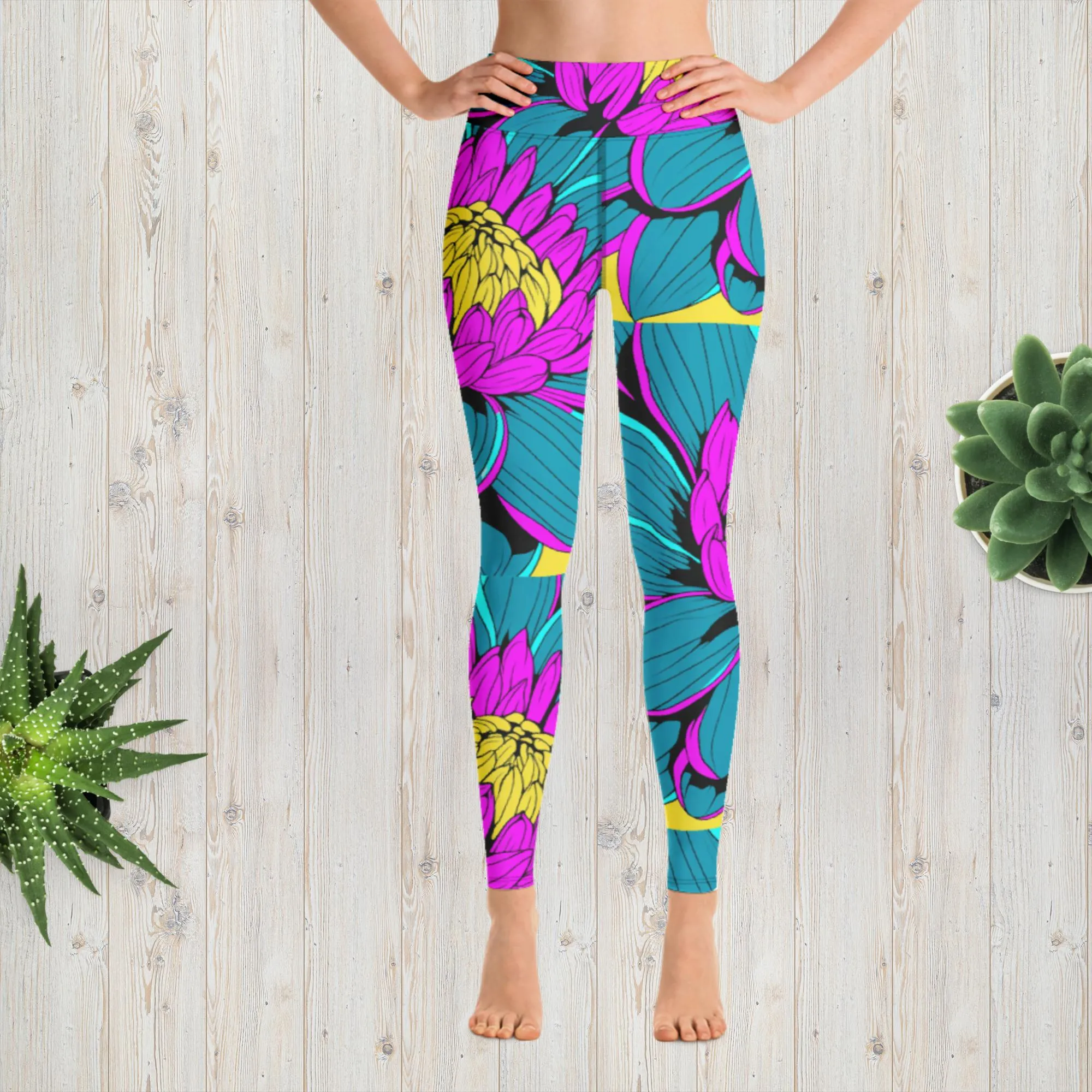 Women's Pop Art Yoga Pants - Roy Lichtenstein Inspired Dahalia Print 001