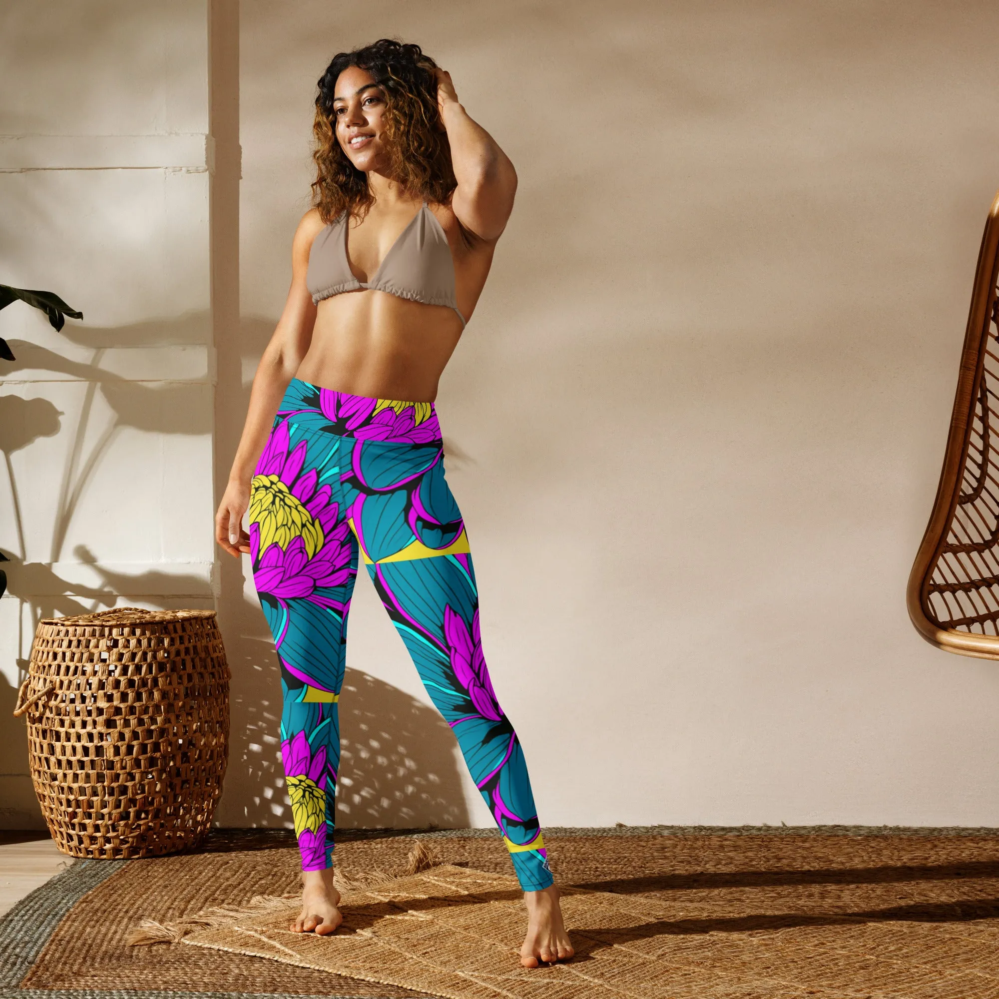 Women's Pop Art Yoga Pants - Roy Lichtenstein Inspired Dahalia Print 001