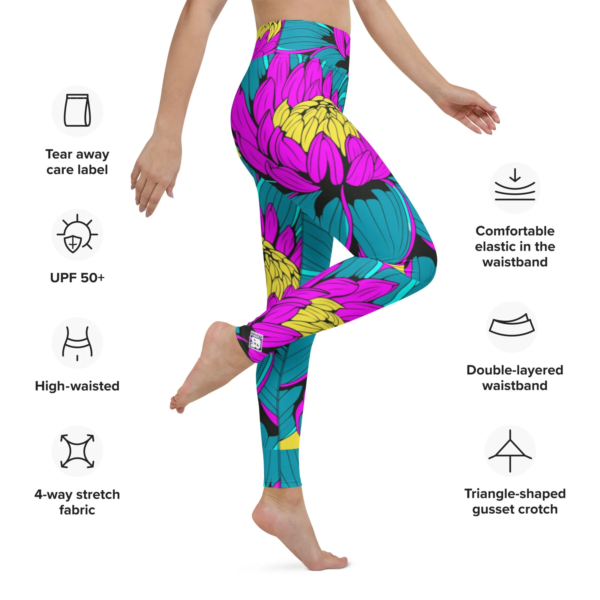 Women's Pop Art Yoga Pants - Roy Lichtenstein Inspired Dahalia Print 001