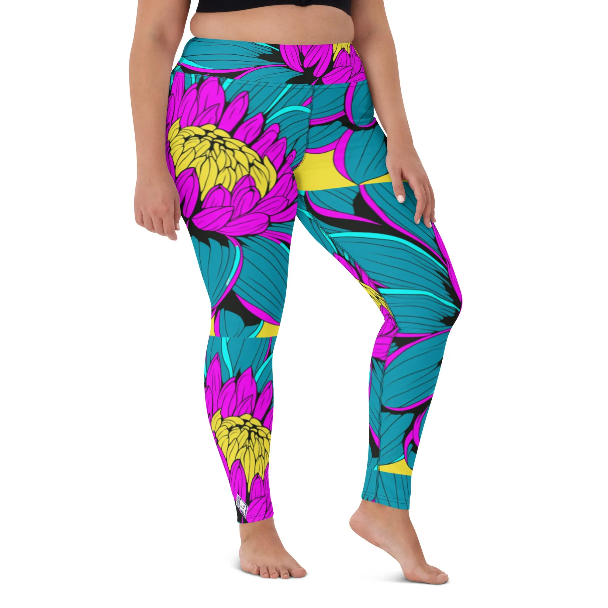 Women's Pop Art Yoga Pants - Roy Lichtenstein Inspired Dahalia Print 001