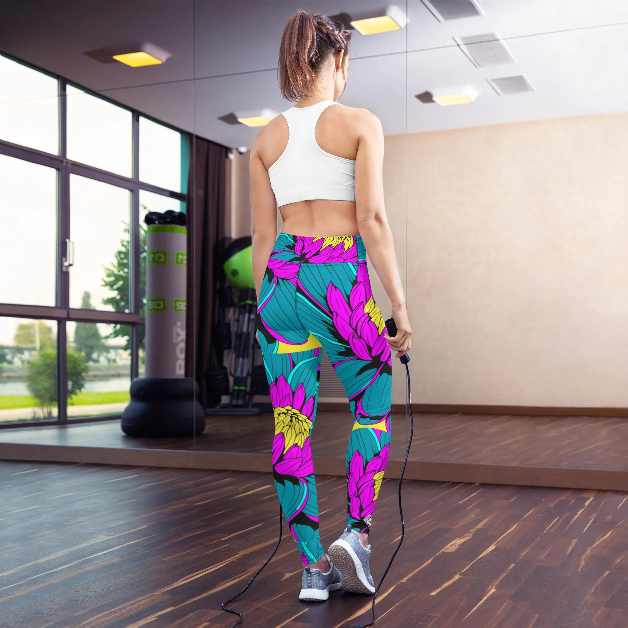 Women's Pop Art Yoga Pants - Roy Lichtenstein Inspired Dahalia Print 001