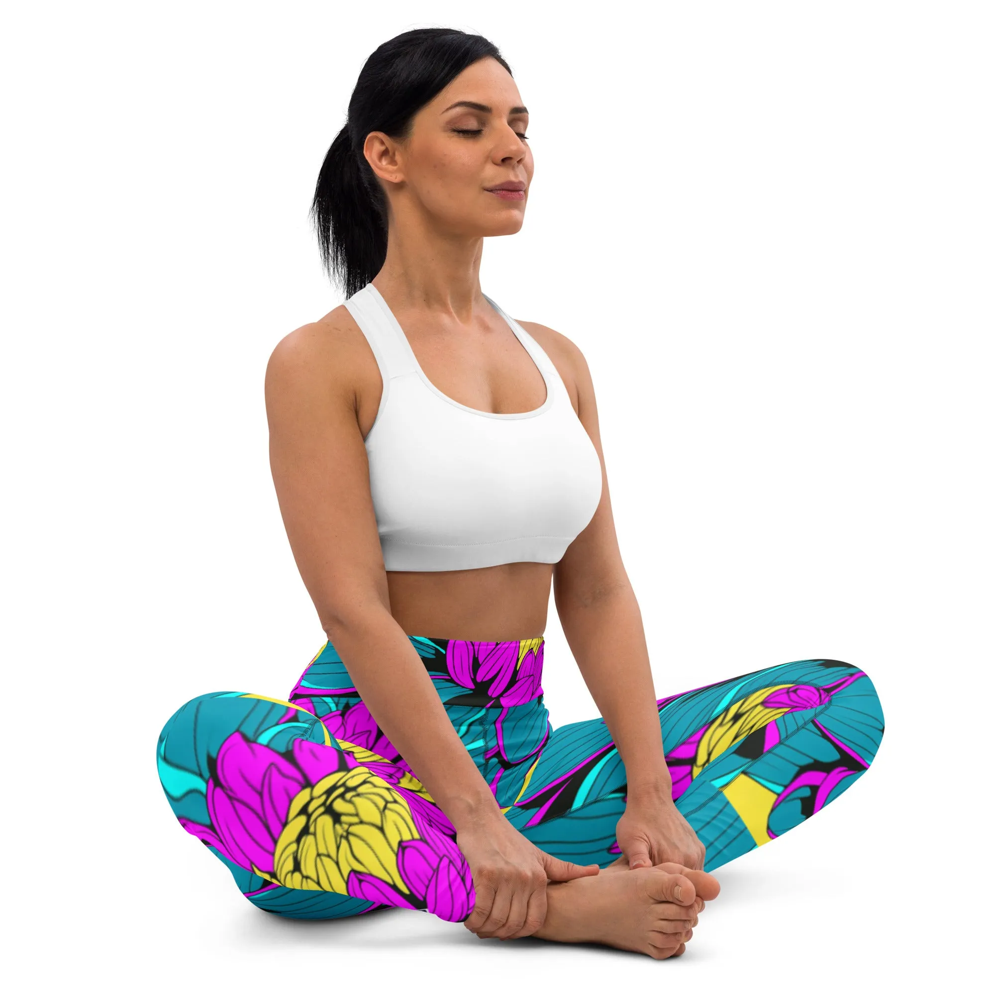 Women's Pop Art Yoga Pants - Roy Lichtenstein Inspired Dahalia Print 001