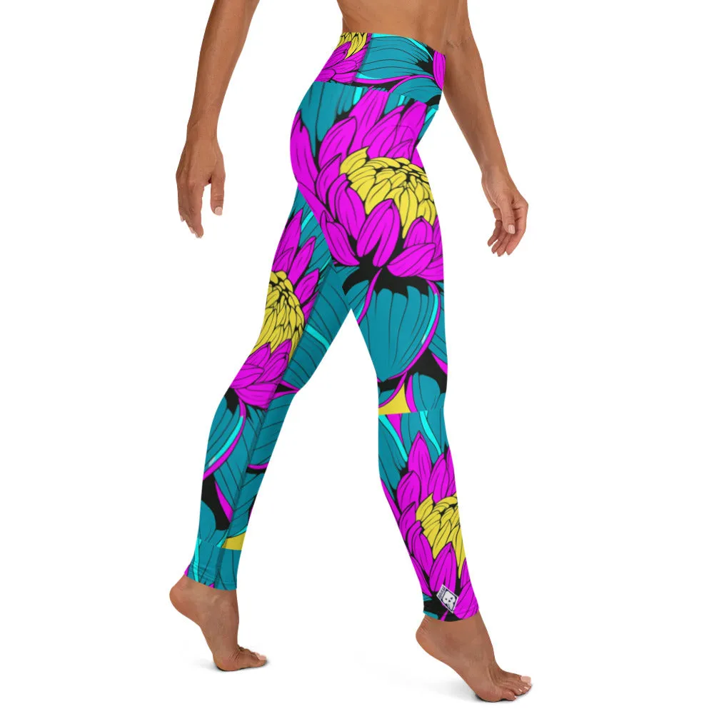 Women's Pop Art Yoga Pants - Roy Lichtenstein Inspired Dahalia Print 001