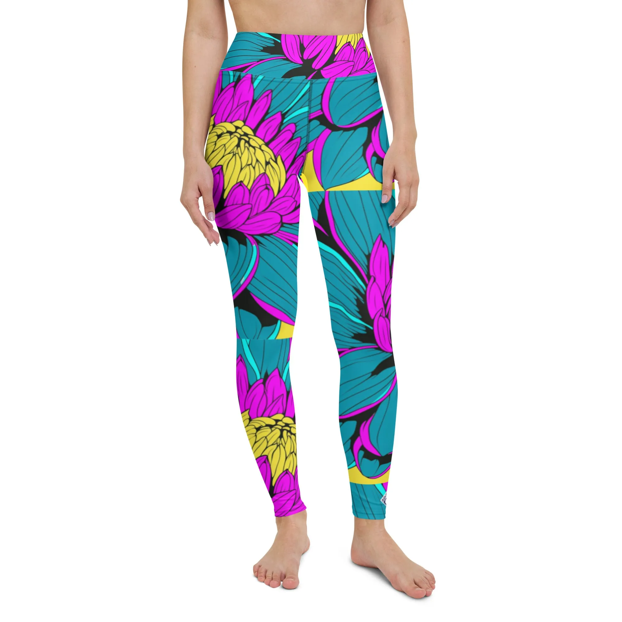 Women's Pop Art Yoga Pants - Roy Lichtenstein Inspired Dahalia Print 001