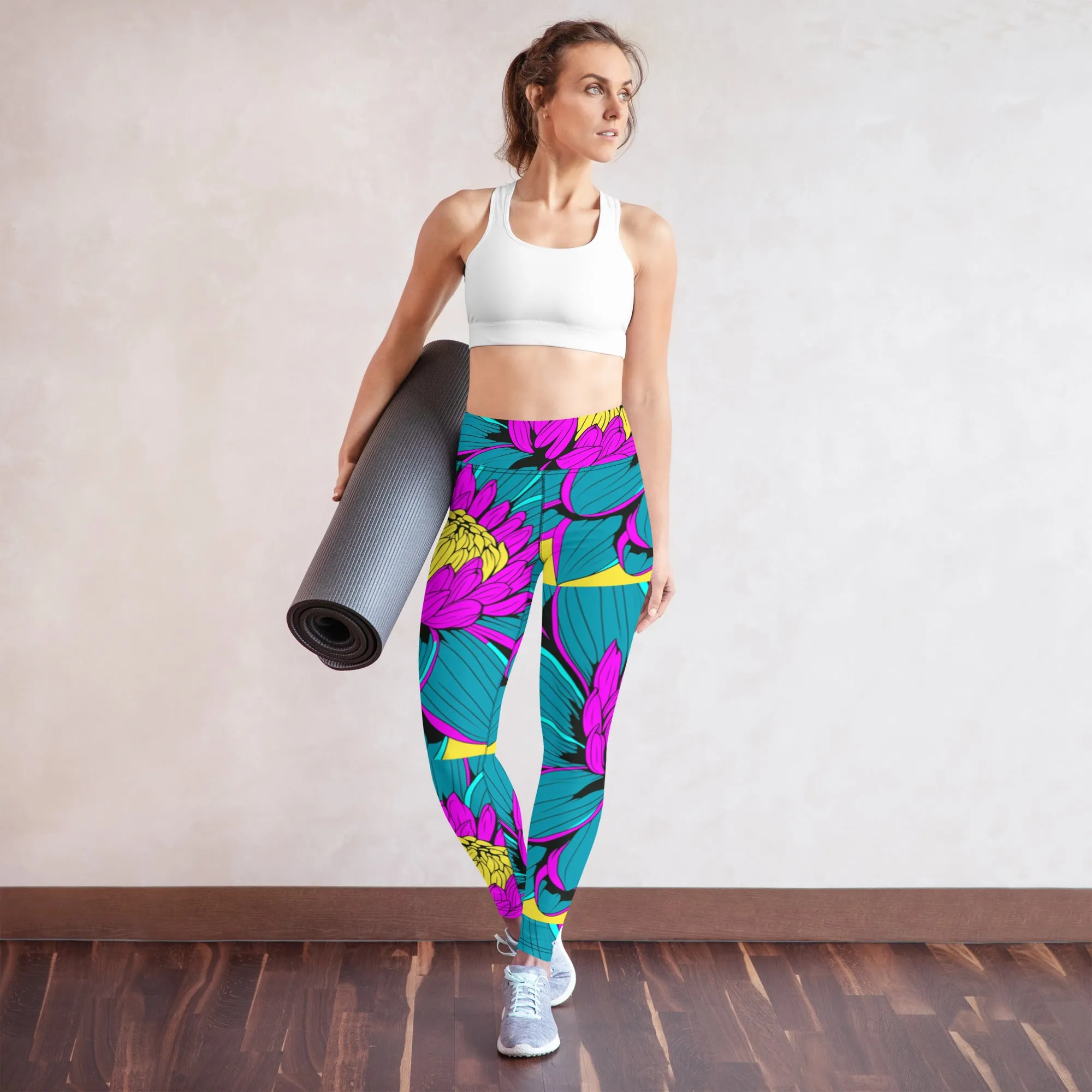 Women's Pop Art Yoga Pants - Roy Lichtenstein Inspired Dahalia Print 001