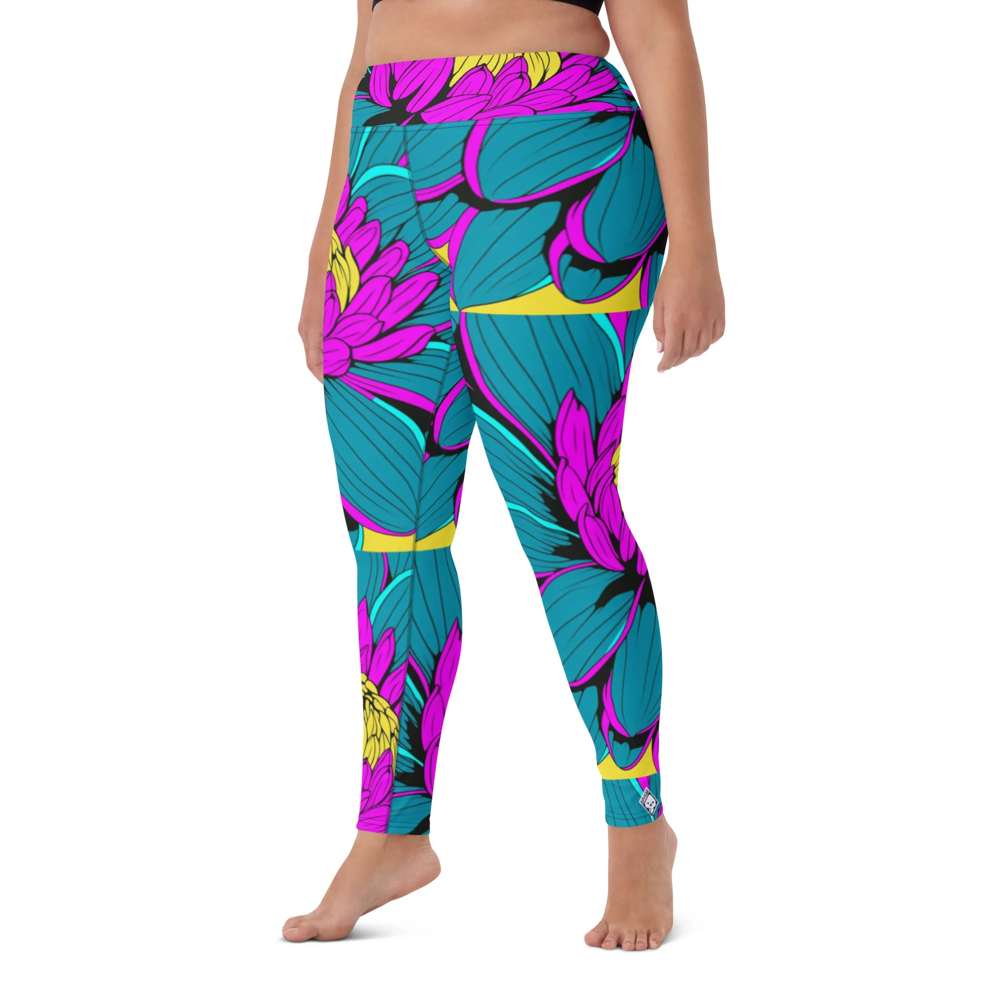 Women's Pop Art Yoga Pants - Roy Lichtenstein Inspired Dahalia Print 001