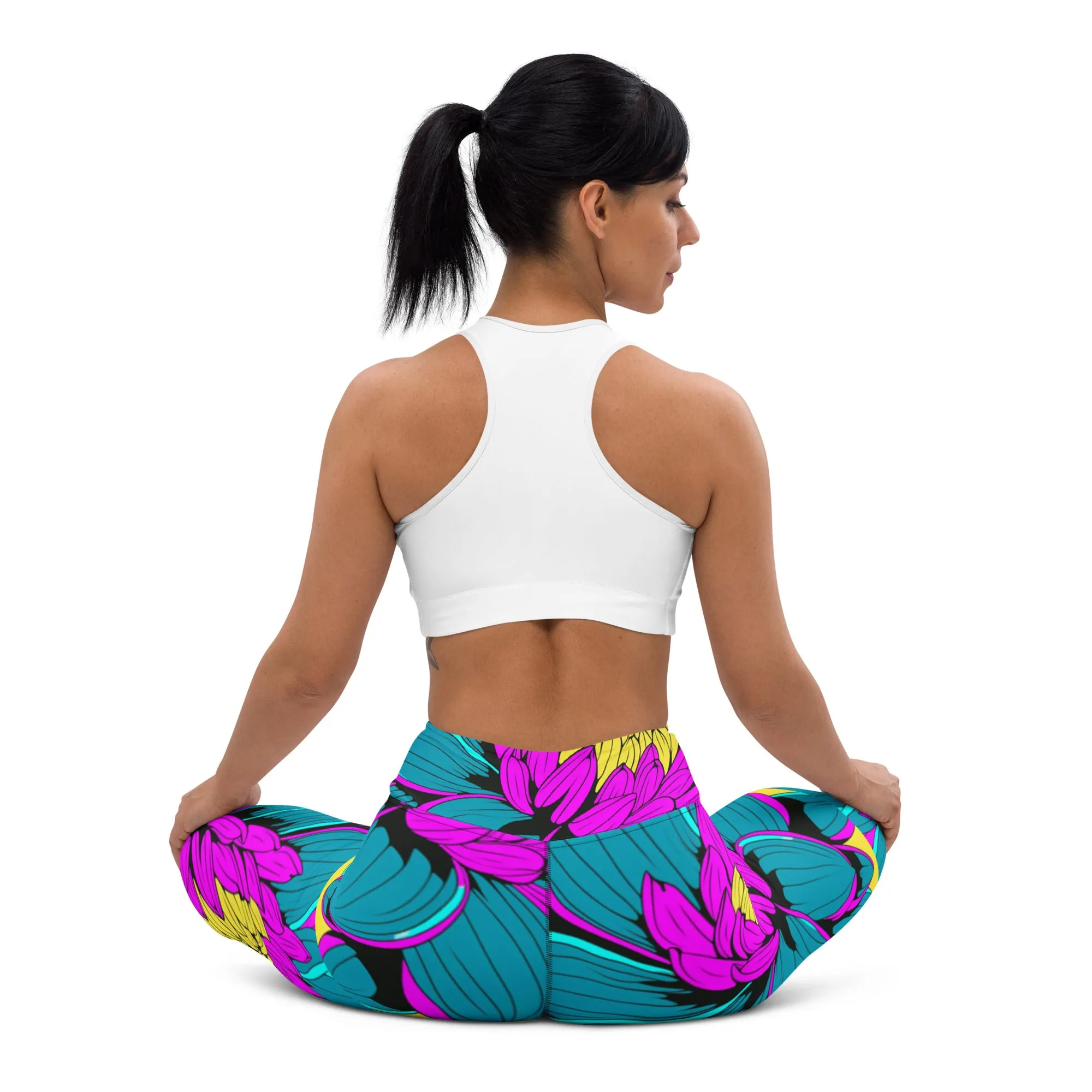 Women's Pop Art Yoga Pants - Roy Lichtenstein Inspired Dahalia Print 001