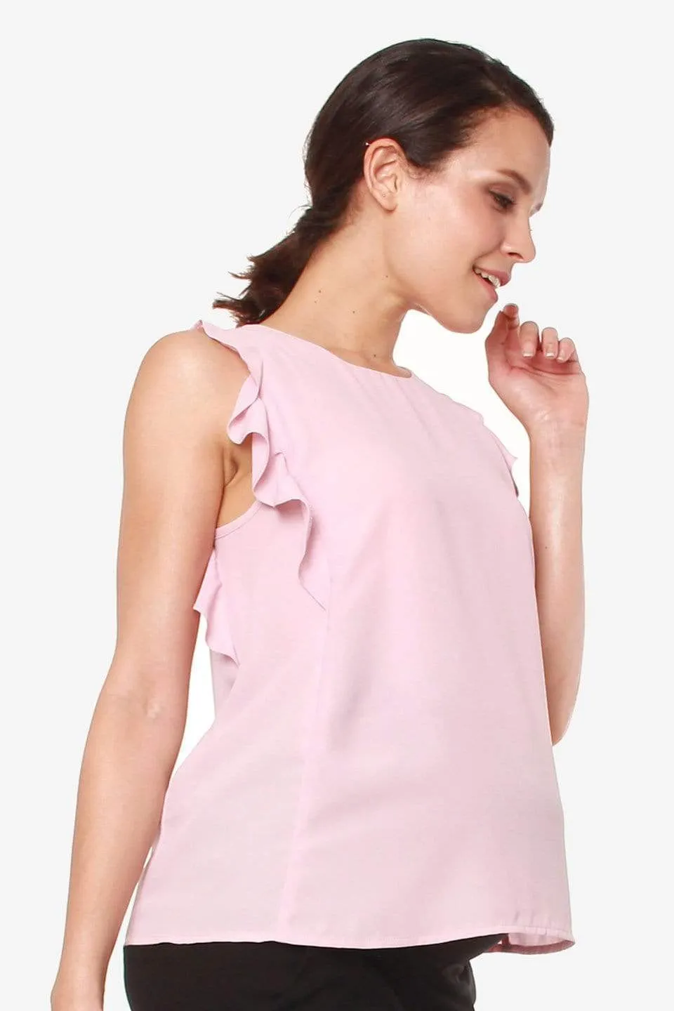 Woven Flutter Sleeve Clarity Nursing Top Dusty Pink