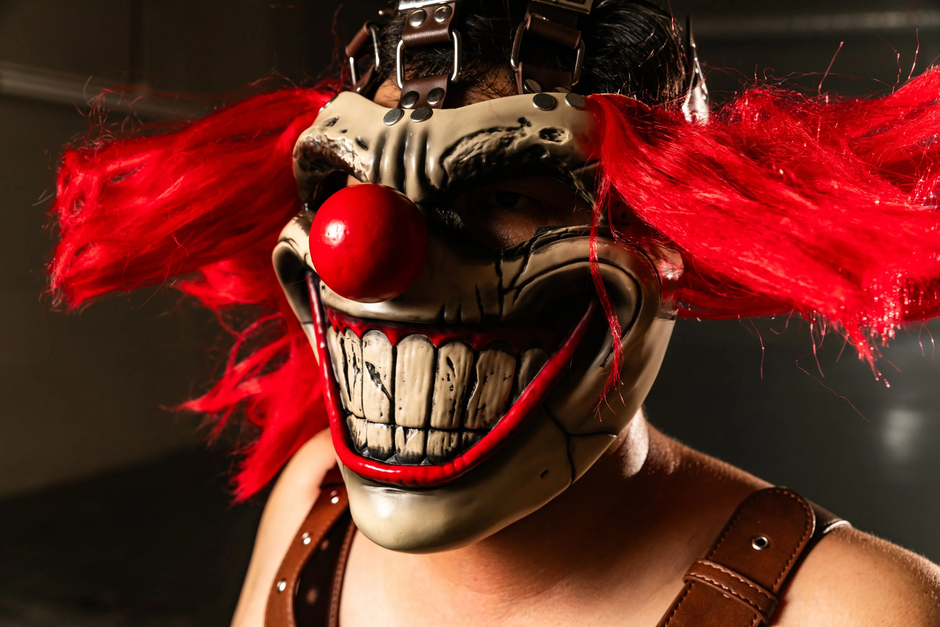 Xcoser Twisted Metal Sweet Tooth Mask Resin Upgraded Cosplay Killer Clown Mask for Role Play