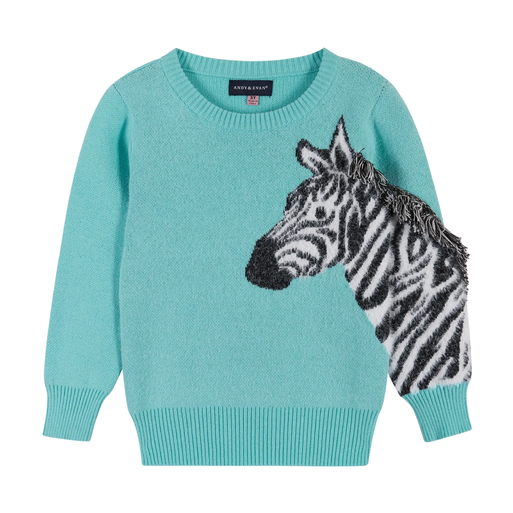 Zebra Fringe Sweater & Legging Set  | Aqua