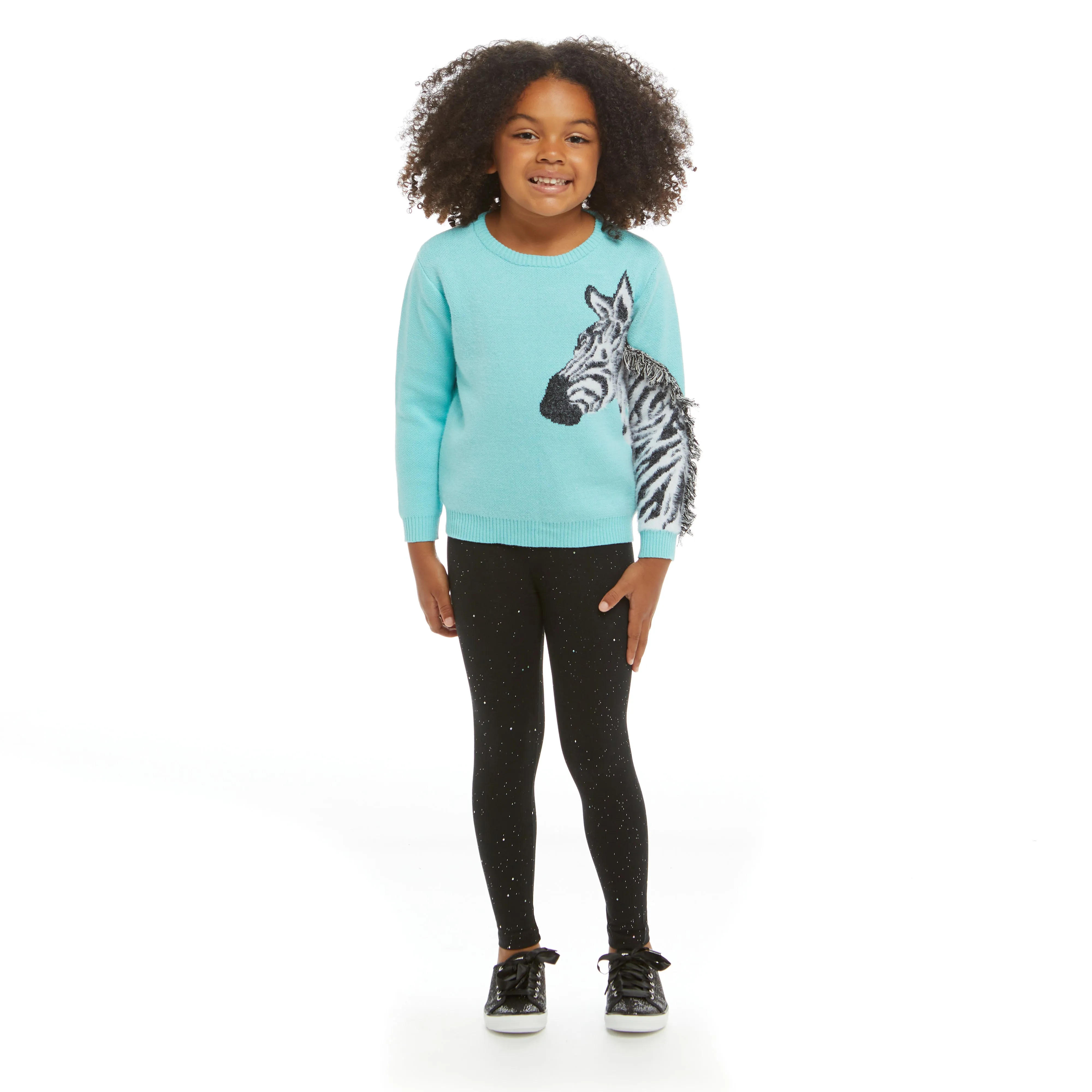 Zebra Fringe Sweater & Legging Set  | Aqua